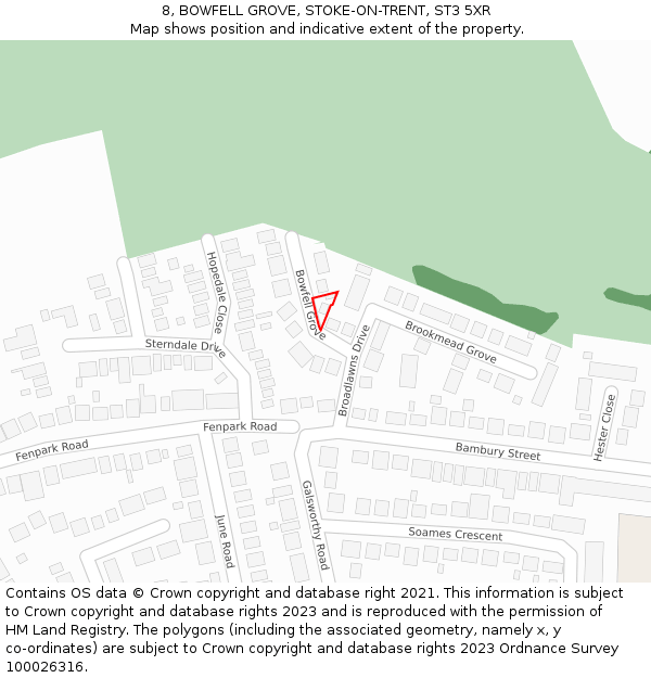 8, BOWFELL GROVE, STOKE-ON-TRENT, ST3 5XR: Location map and indicative extent of plot