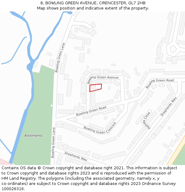 8, BOWLING GREEN AVENUE, CIRENCESTER, GL7 2HB: Location map and indicative extent of plot