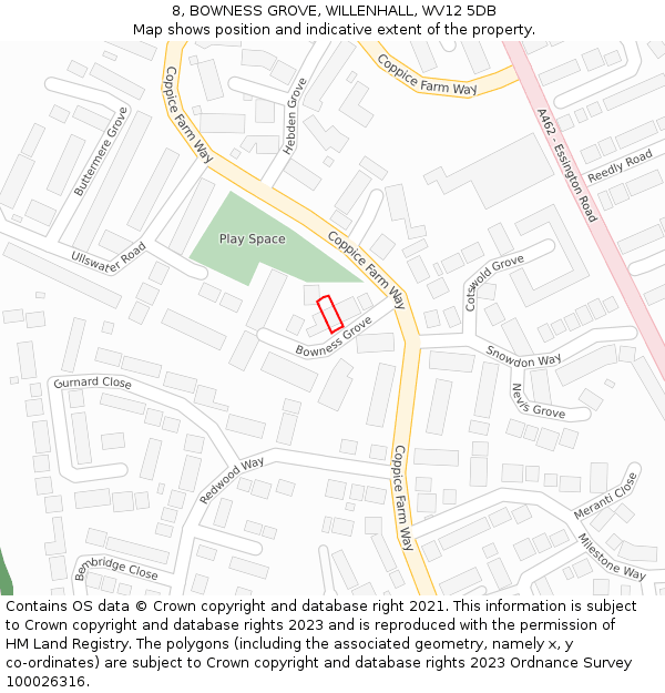 8, BOWNESS GROVE, WILLENHALL, WV12 5DB: Location map and indicative extent of plot