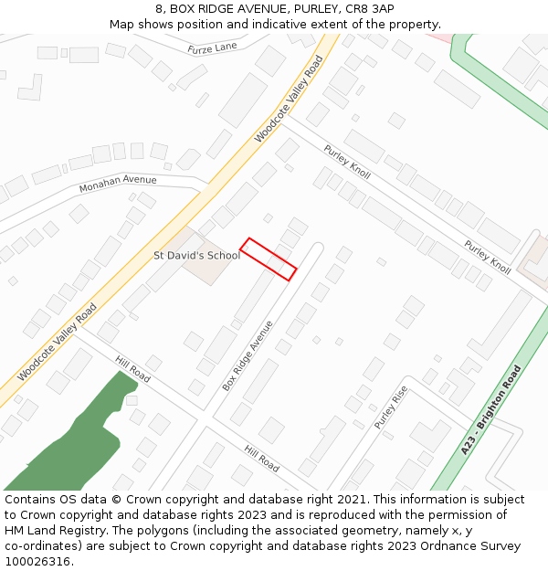 8, BOX RIDGE AVENUE, PURLEY, CR8 3AP: Location map and indicative extent of plot