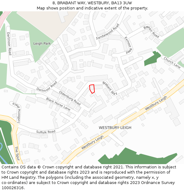 8, BRABANT WAY, WESTBURY, BA13 3UW: Location map and indicative extent of plot