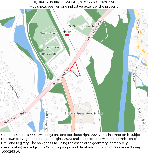 8, BRABYNS BROW, MARPLE, STOCKPORT, SK6 7DA: Location map and indicative extent of plot