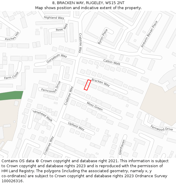 8, BRACKEN WAY, RUGELEY, WS15 2NT: Location map and indicative extent of plot