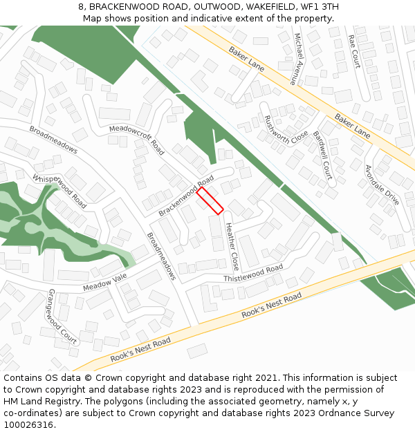 8, BRACKENWOOD ROAD, OUTWOOD, WAKEFIELD, WF1 3TH: Location map and indicative extent of plot