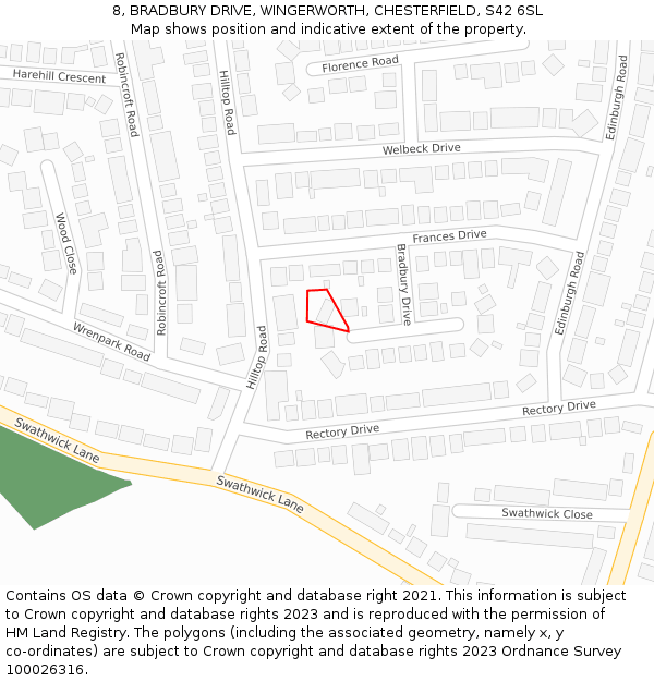 8, BRADBURY DRIVE, WINGERWORTH, CHESTERFIELD, S42 6SL: Location map and indicative extent of plot