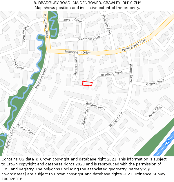 8, BRADBURY ROAD, MAIDENBOWER, CRAWLEY, RH10 7HY: Location map and indicative extent of plot