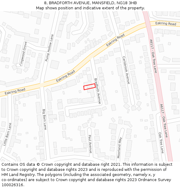 8, BRADFORTH AVENUE, MANSFIELD, NG18 3HB: Location map and indicative extent of plot