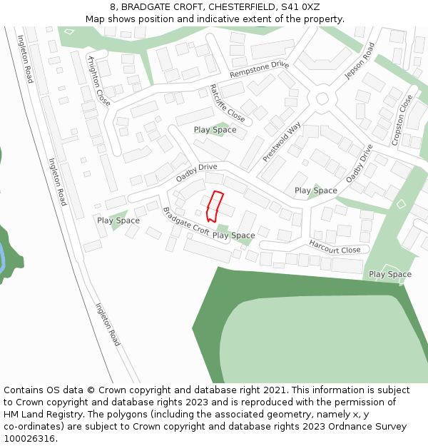 8, BRADGATE CROFT, CHESTERFIELD, S41 0XZ: Location map and indicative extent of plot