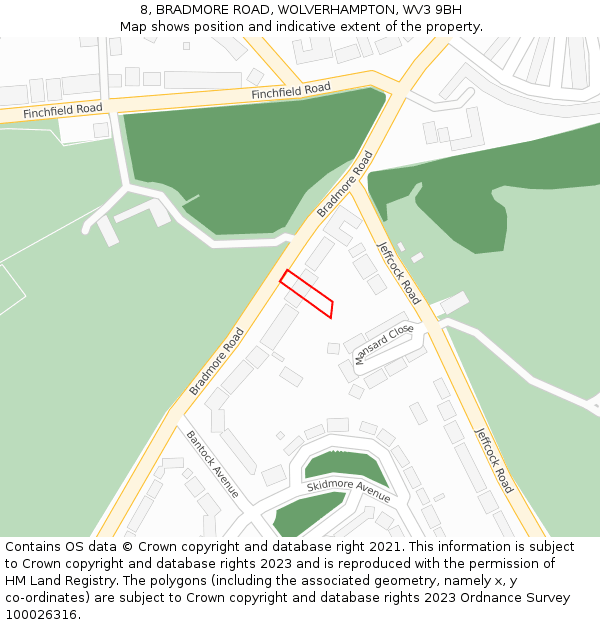 8, BRADMORE ROAD, WOLVERHAMPTON, WV3 9BH: Location map and indicative extent of plot