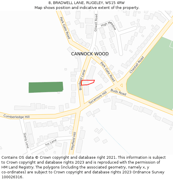 8, BRADWELL LANE, RUGELEY, WS15 4RW: Location map and indicative extent of plot