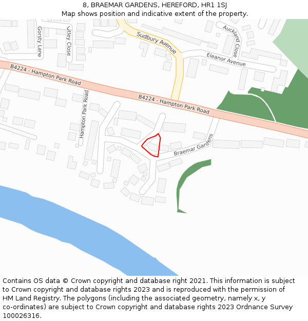 8, BRAEMAR GARDENS, HEREFORD, HR1 1SJ: Location map and indicative extent of plot