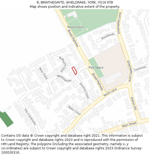 8, BRAITHEGAYTE, WHELDRAKE, YORK, YO19 6TB: Location map and indicative extent of plot