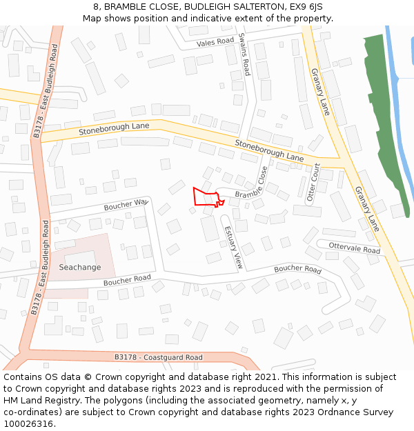 8, BRAMBLE CLOSE, BUDLEIGH SALTERTON, EX9 6JS: Location map and indicative extent of plot