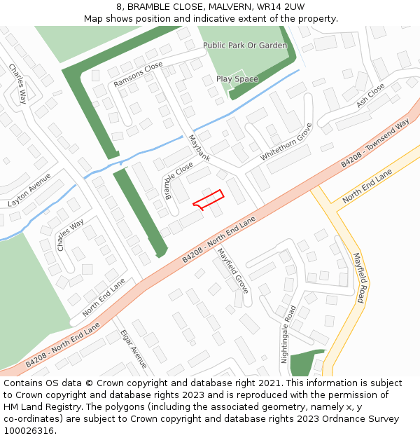 8, BRAMBLE CLOSE, MALVERN, WR14 2UW: Location map and indicative extent of plot