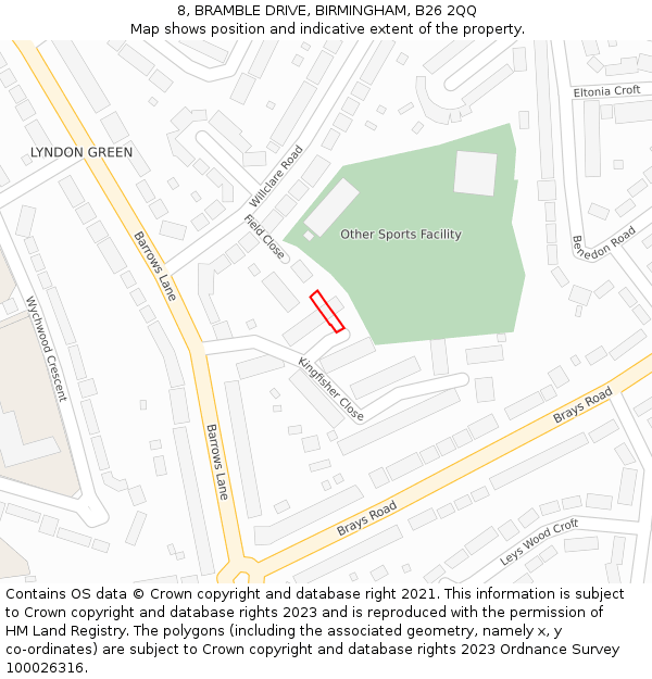 8, BRAMBLE DRIVE, BIRMINGHAM, B26 2QQ: Location map and indicative extent of plot