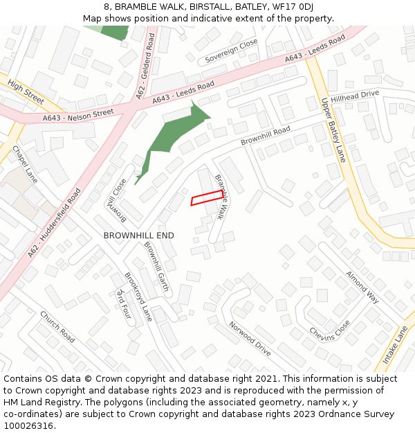 8, BRAMBLE WALK, BIRSTALL, BATLEY, WF17 0DJ: Location map and indicative extent of plot