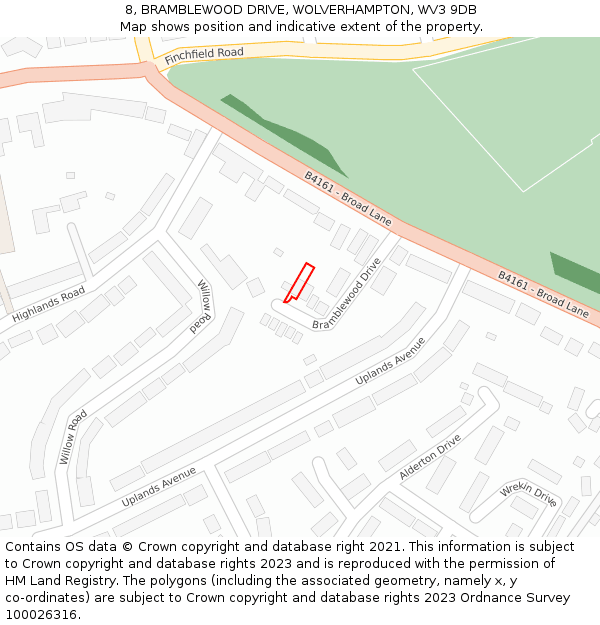 8, BRAMBLEWOOD DRIVE, WOLVERHAMPTON, WV3 9DB: Location map and indicative extent of plot
