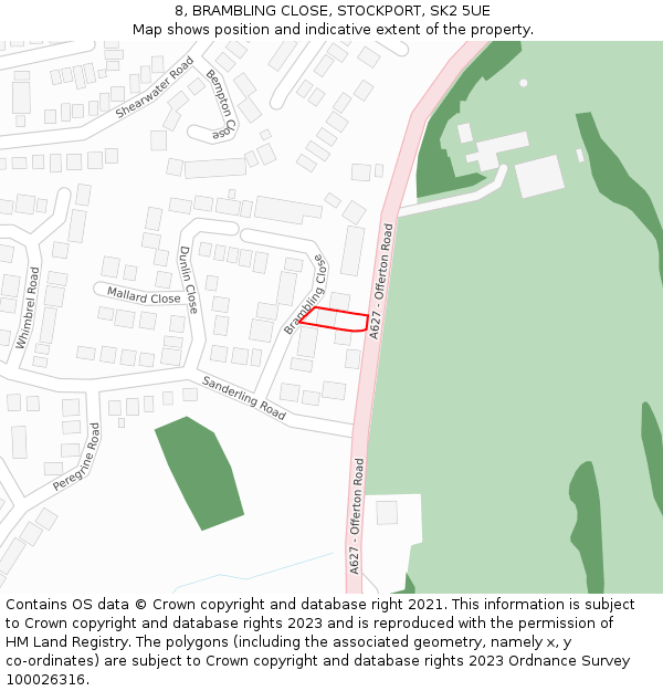 8, BRAMBLING CLOSE, STOCKPORT, SK2 5UE: Location map and indicative extent of plot
