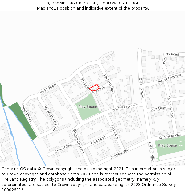 8, BRAMBLING CRESCENT, HARLOW, CM17 0GF: Location map and indicative extent of plot