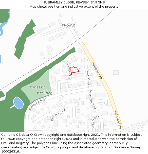 8, BRAMLEY CLOSE, PEWSEY, SN9 5HB: Location map and indicative extent of plot