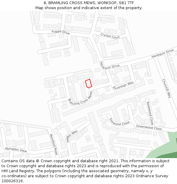 8, BRAMLING CROSS MEWS, WORKSOP, S81 7TF: Location map and indicative extent of plot