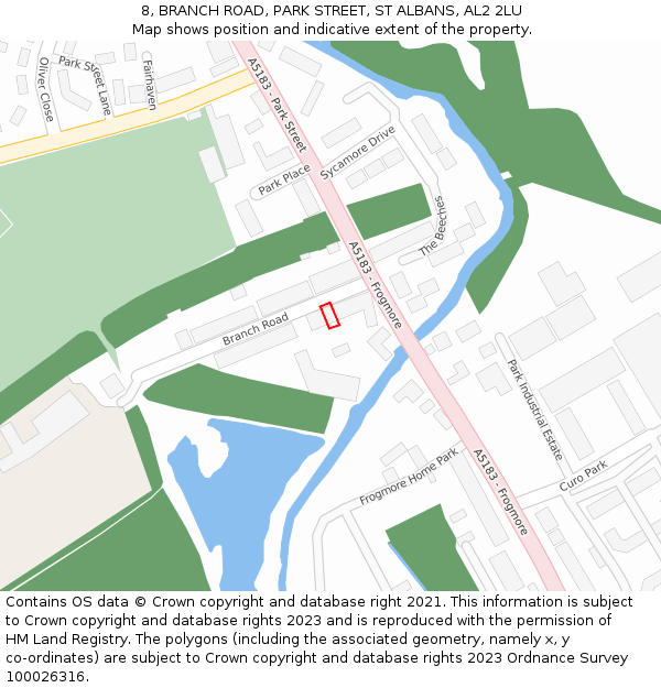 8, BRANCH ROAD, PARK STREET, ST ALBANS, AL2 2LU: Location map and indicative extent of plot