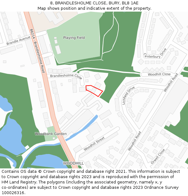 8, BRANDLESHOLME CLOSE, BURY, BL8 1AE: Location map and indicative extent of plot