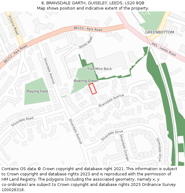 8, BRANSDALE GARTH, GUISELEY, LEEDS, LS20 8QB: Location map and indicative extent of plot