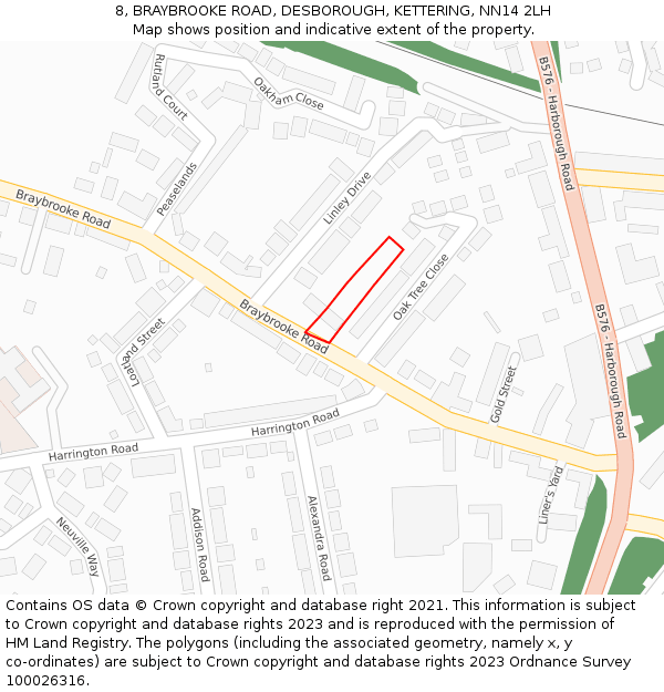 8, BRAYBROOKE ROAD, DESBOROUGH, KETTERING, NN14 2LH: Location map and indicative extent of plot