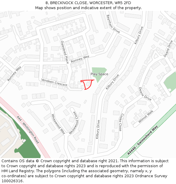 8, BRECKNOCK CLOSE, WORCESTER, WR5 2FD: Location map and indicative extent of plot