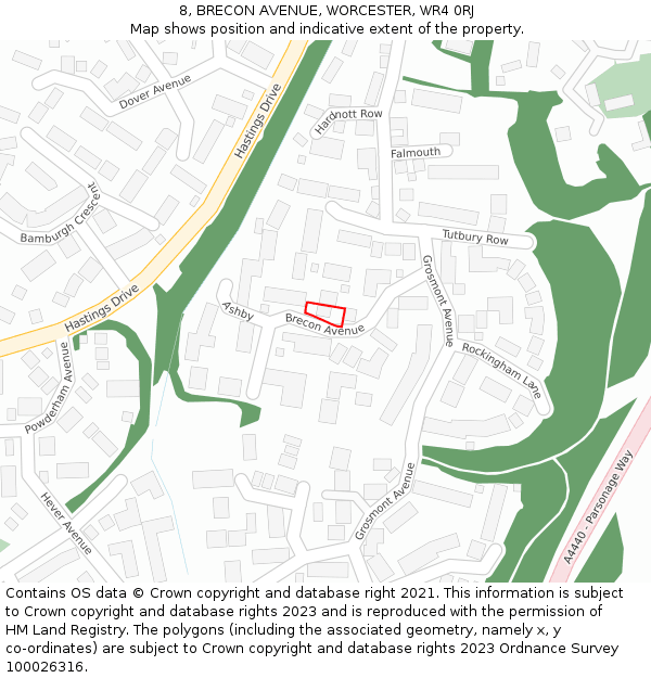 8, BRECON AVENUE, WORCESTER, WR4 0RJ: Location map and indicative extent of plot