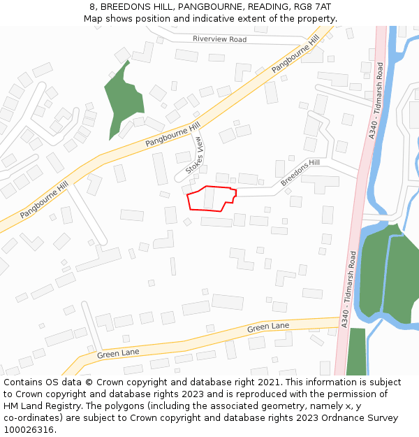 8, BREEDONS HILL, PANGBOURNE, READING, RG8 7AT: Location map and indicative extent of plot