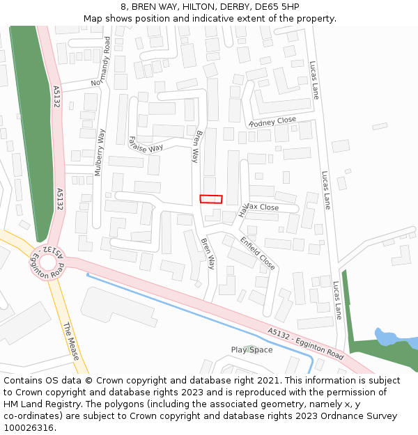 8, BREN WAY, HILTON, DERBY, DE65 5HP: Location map and indicative extent of plot