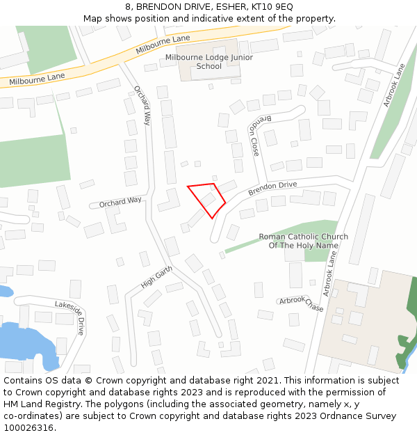 8, BRENDON DRIVE, ESHER, KT10 9EQ: Location map and indicative extent of plot