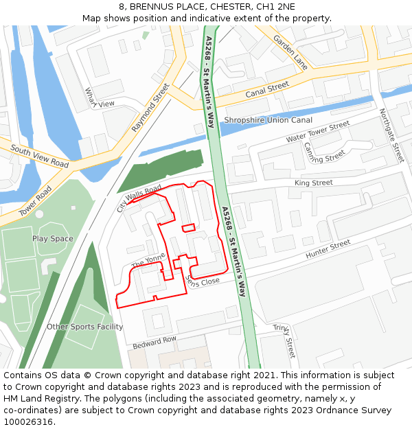 8, BRENNUS PLACE, CHESTER, CH1 2NE: Location map and indicative extent of plot