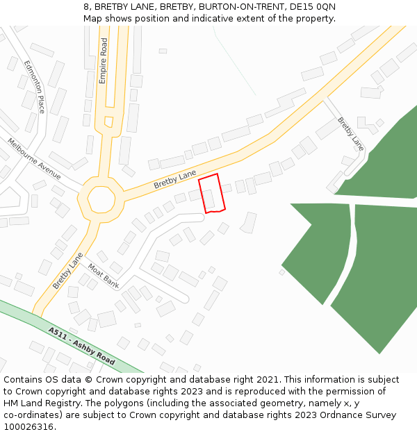 8, BRETBY LANE, BRETBY, BURTON-ON-TRENT, DE15 0QN: Location map and indicative extent of plot