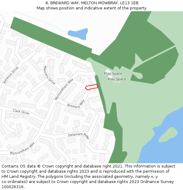 8, BREWARD WAY, MELTON MOWBRAY, LE13 1EB: Location map and indicative extent of plot