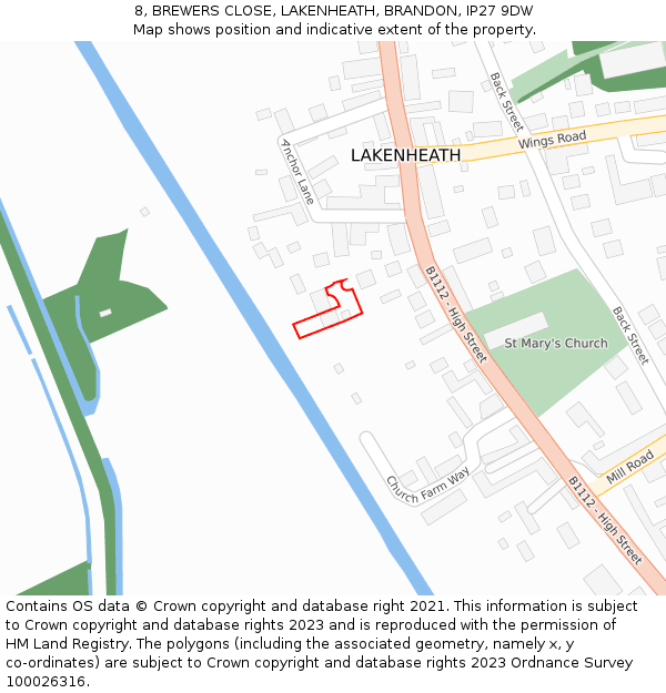 8, BREWERS CLOSE, LAKENHEATH, BRANDON, IP27 9DW: Location map and indicative extent of plot