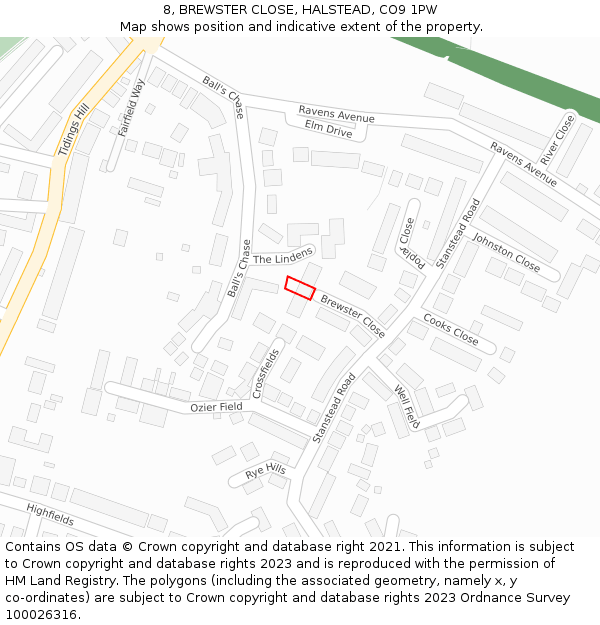 8, BREWSTER CLOSE, HALSTEAD, CO9 1PW: Location map and indicative extent of plot