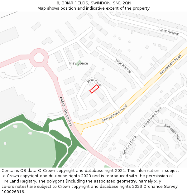 8, BRIAR FIELDS, SWINDON, SN1 2QN: Location map and indicative extent of plot