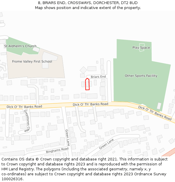 8, BRIARS END, CROSSWAYS, DORCHESTER, DT2 8UD: Location map and indicative extent of plot