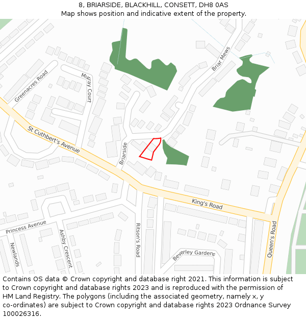 8, BRIARSIDE, BLACKHILL, CONSETT, DH8 0AS: Location map and indicative extent of plot