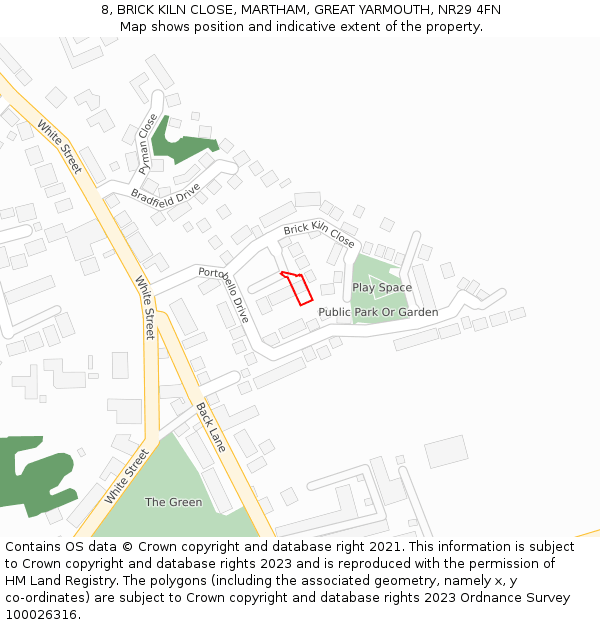 8, BRICK KILN CLOSE, MARTHAM, GREAT YARMOUTH, NR29 4FN: Location map and indicative extent of plot