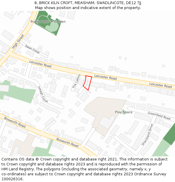 8, BRICK KILN CROFT, MEASHAM, SWADLINCOTE, DE12 7JJ: Location map and indicative extent of plot