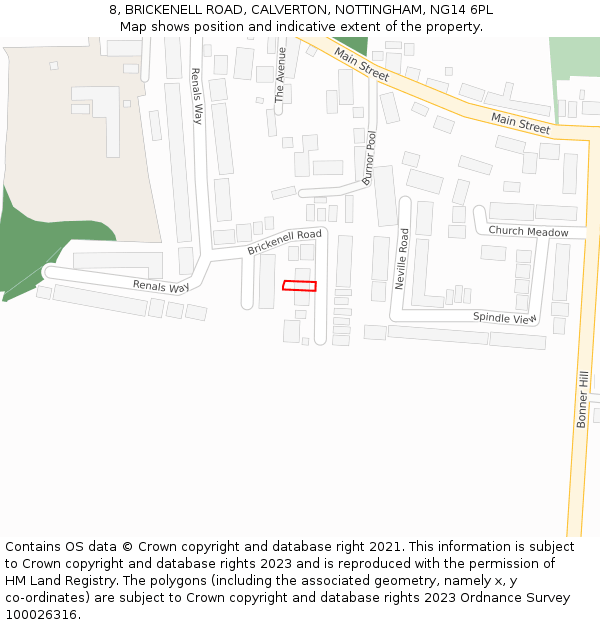 8, BRICKENELL ROAD, CALVERTON, NOTTINGHAM, NG14 6PL: Location map and indicative extent of plot