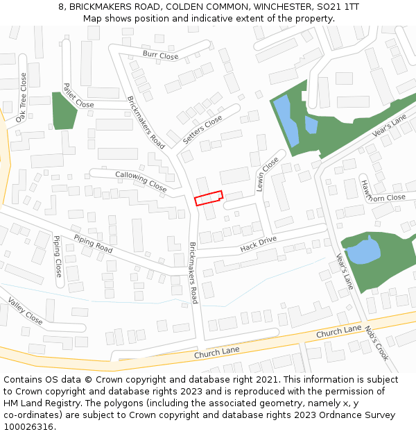 8, BRICKMAKERS ROAD, COLDEN COMMON, WINCHESTER, SO21 1TT: Location map and indicative extent of plot