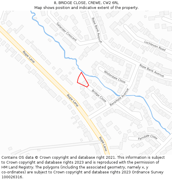 8, BRIDGE CLOSE, CREWE, CW2 6RL: Location map and indicative extent of plot