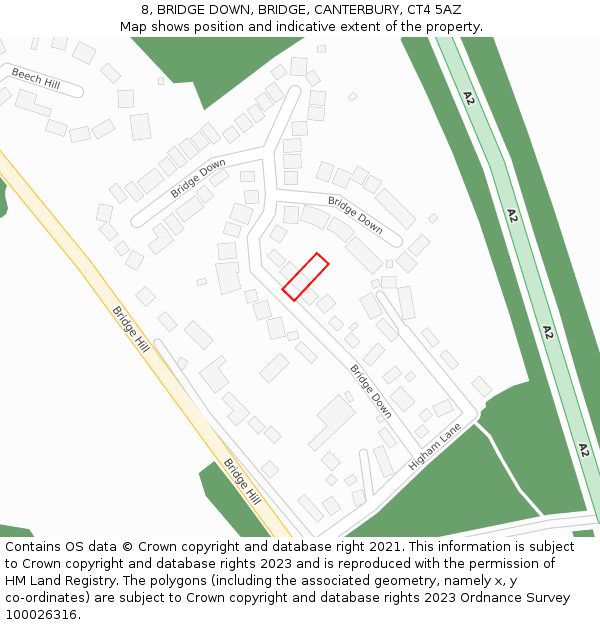 8, BRIDGE DOWN, BRIDGE, CANTERBURY, CT4 5AZ: Location map and indicative extent of plot