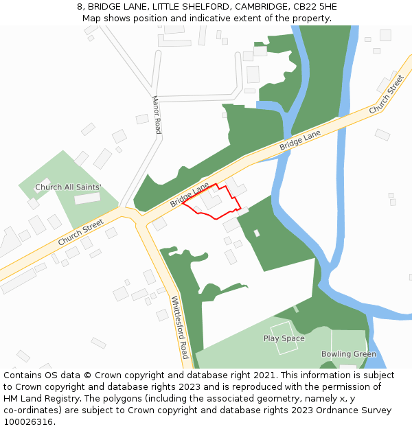 8, BRIDGE LANE, LITTLE SHELFORD, CAMBRIDGE, CB22 5HE: Location map and indicative extent of plot