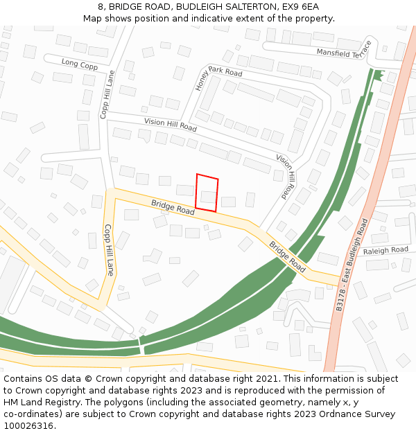 8, BRIDGE ROAD, BUDLEIGH SALTERTON, EX9 6EA: Location map and indicative extent of plot